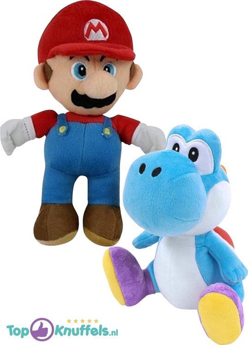 Super Mario + Yoshi Blauw Pluche Knuffel Set (30 cm) | Super Mario Bros Peluche Plush Toy | Mario & Yoshi Knuffelset | Speelgoed knuffelpop knuffeldier voor kinderen
